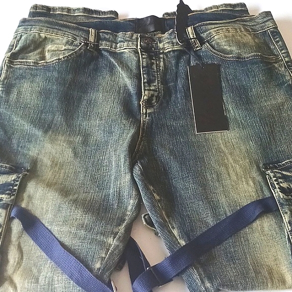 NWT Valabasas Uniquely Designed Distressed Acid Wash Blue Jeans Size 40 - Picture 8 of 16